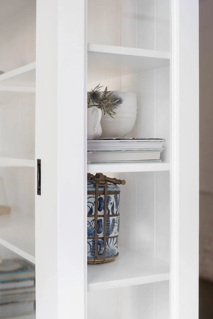 Somerset Two-Door Cabinet - Polar White | Rustic Charm Interiors - Glazed Side Panel