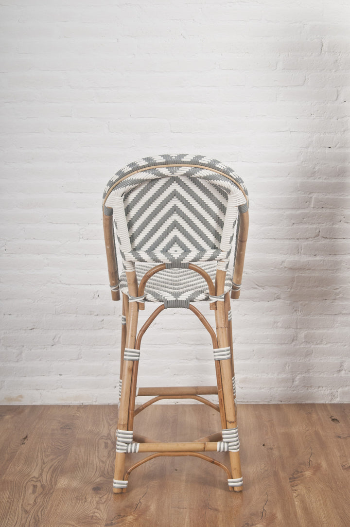 Back of Bistro Counter Stool in Chevron Grey & White