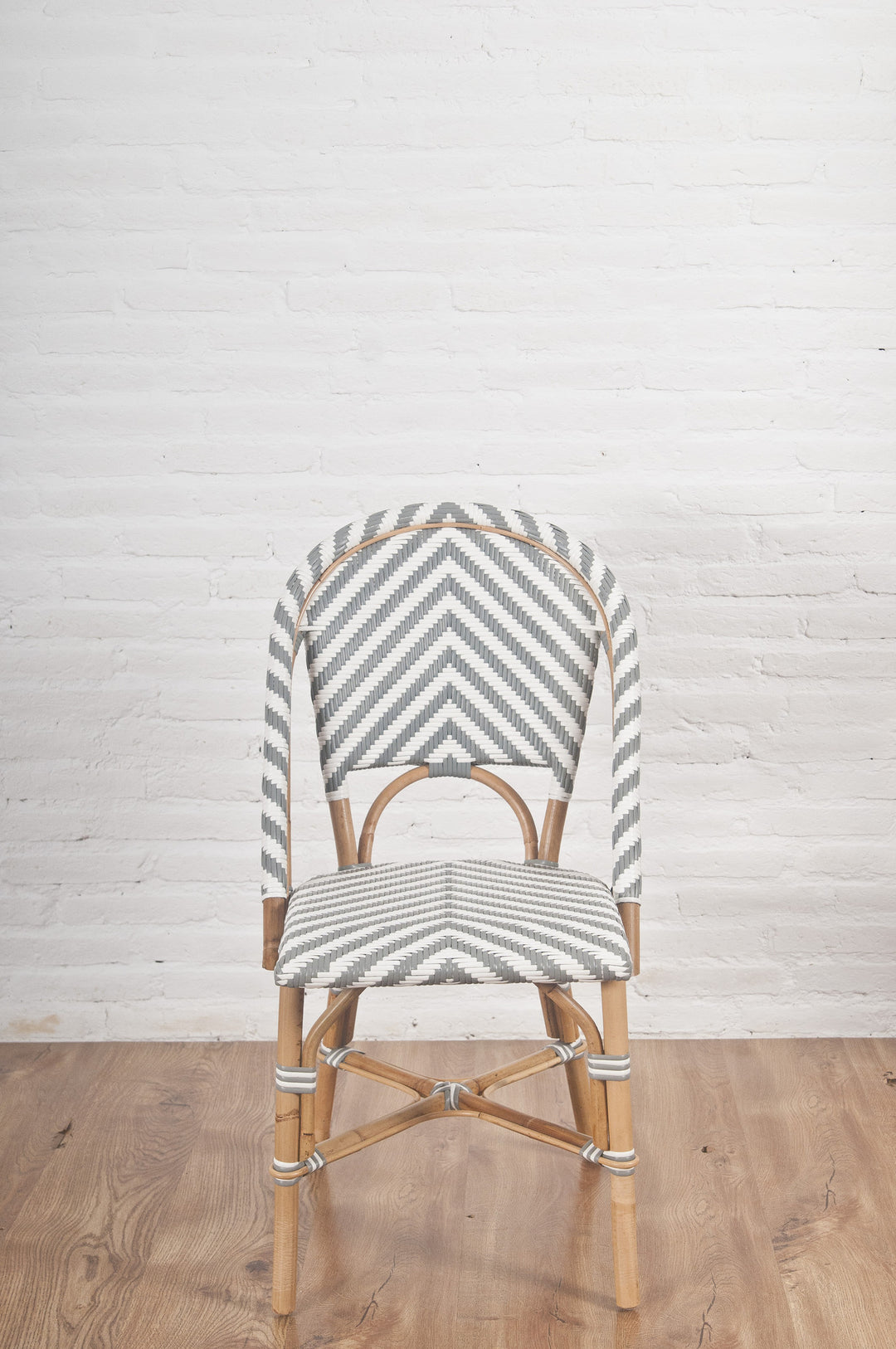 French Bistro Chair - Natural - Chevron in Grey - Set of 2