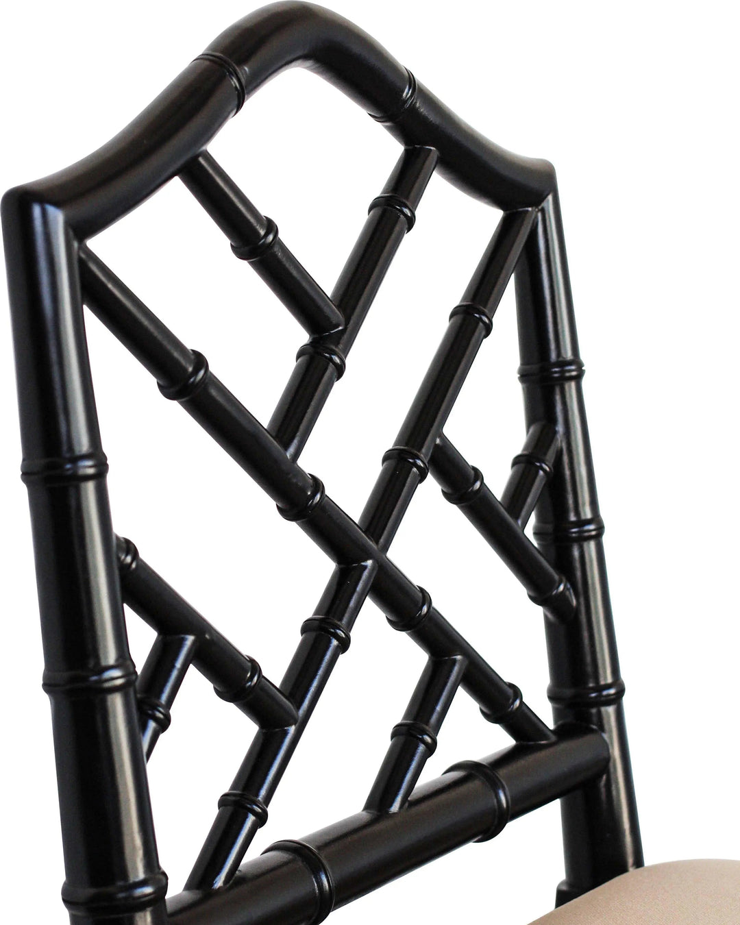 A contemporary Chippendale Bar Counter stool with a solid mahogany frame painted in black and tan upholstered seat, showing a side profile against a white background.