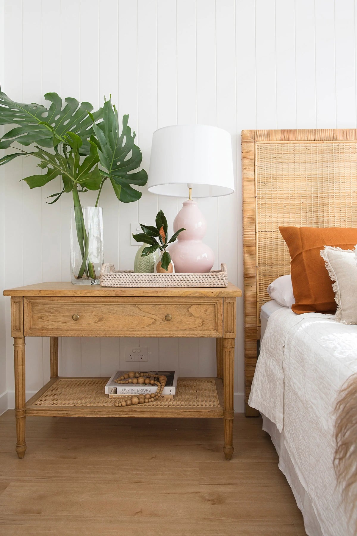 Coralie Nightstand in Weathered Oak - 90cm Rustic Charm Interiors
