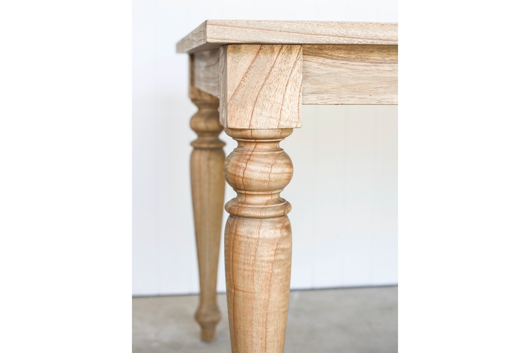 Close up of English Farmhouse Dining Table turned leg profile