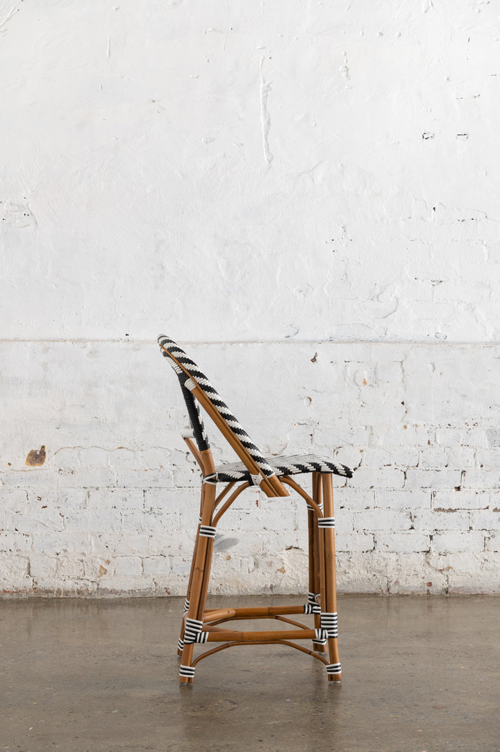 French Bistro Stool - Walnut - Chevron in Black - Set of 4