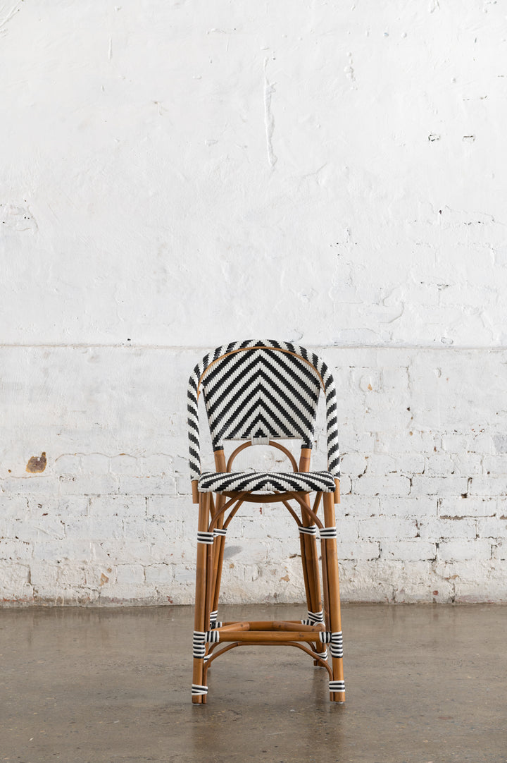 French Bistro Stool - Walnut - Chevron in Black - Set of 4