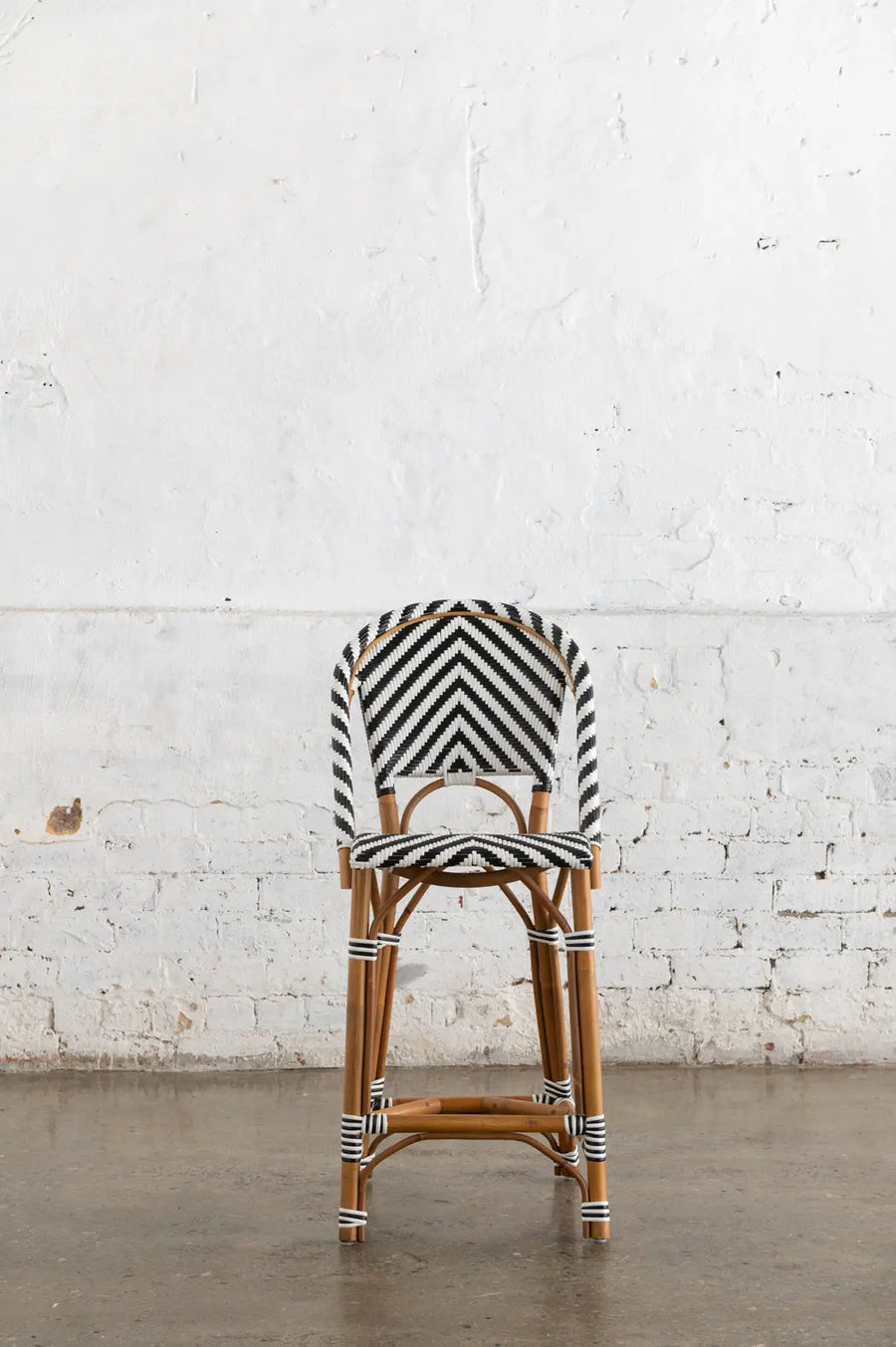 French Bistro Stool - Walnut - Chevron in Black - Set of 4 - Archive Sale Rustic Charm Interiors
