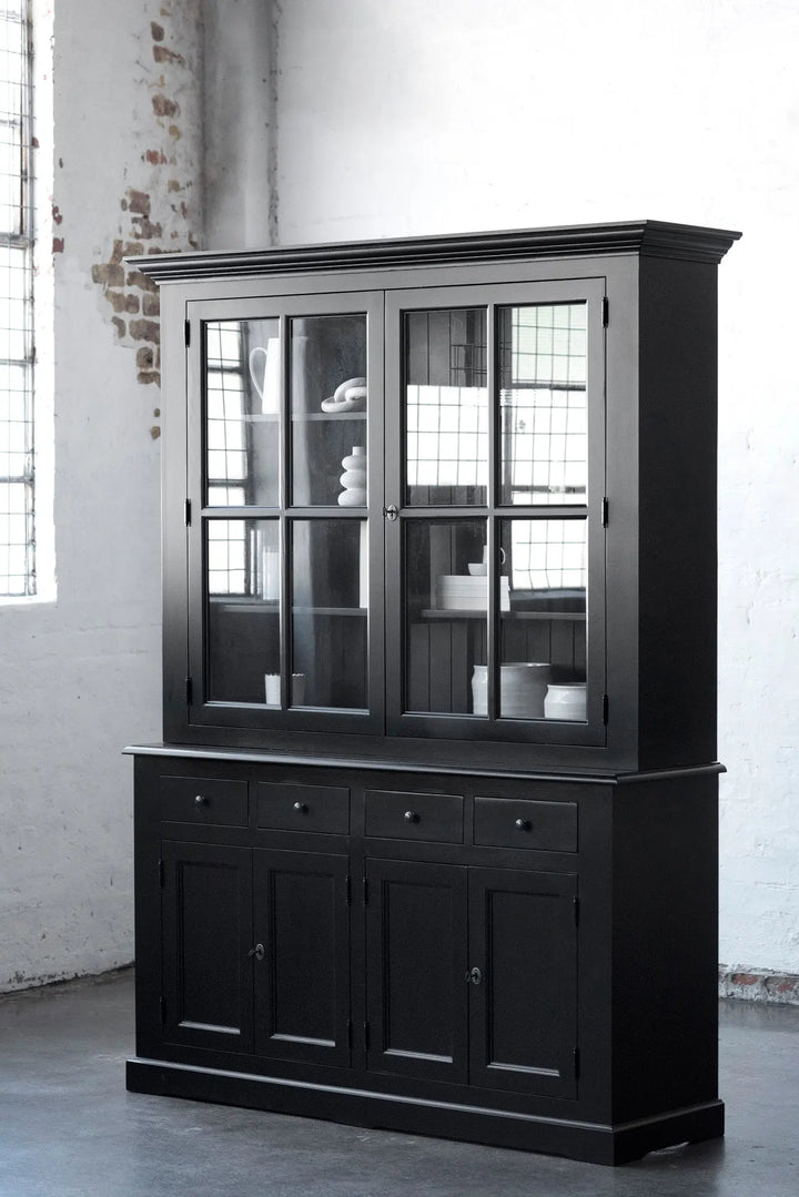 French Window Cabinet - Black - Rustic Charm Interiors - Side Profile