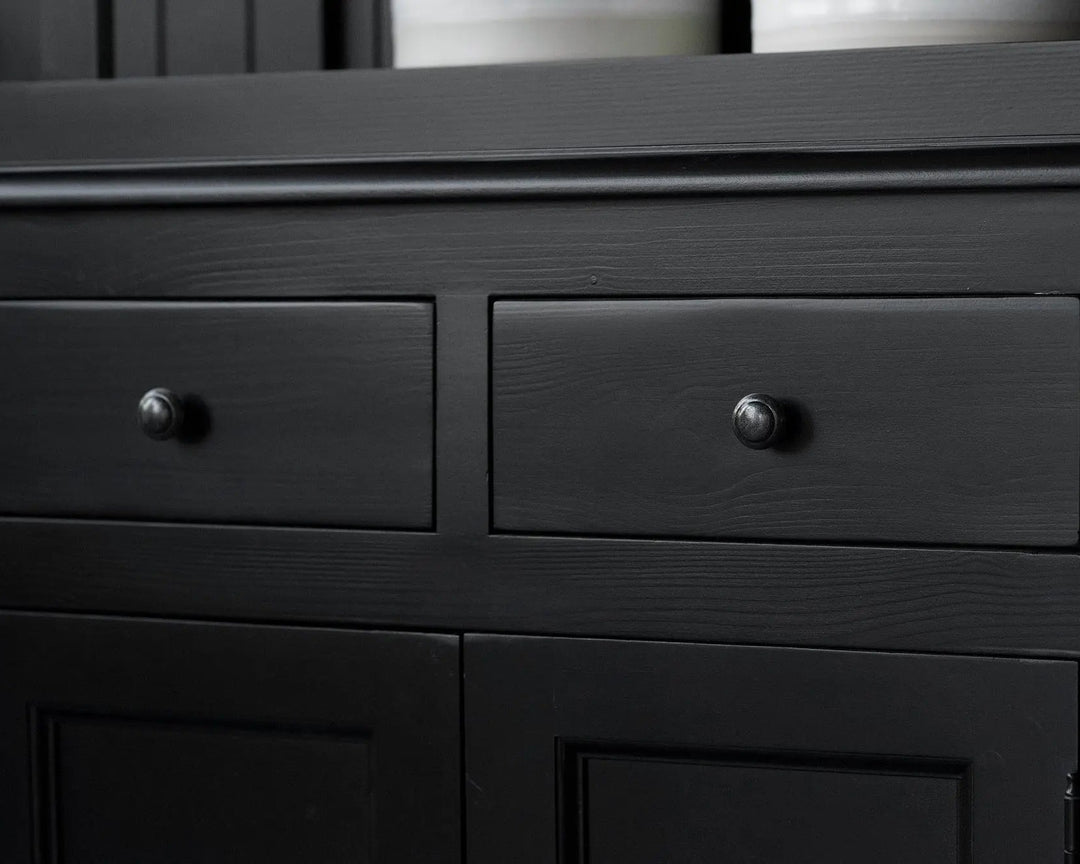 French Window Cabinet - Black | Rustic Charm Interiors - Drawer Pull Hardware