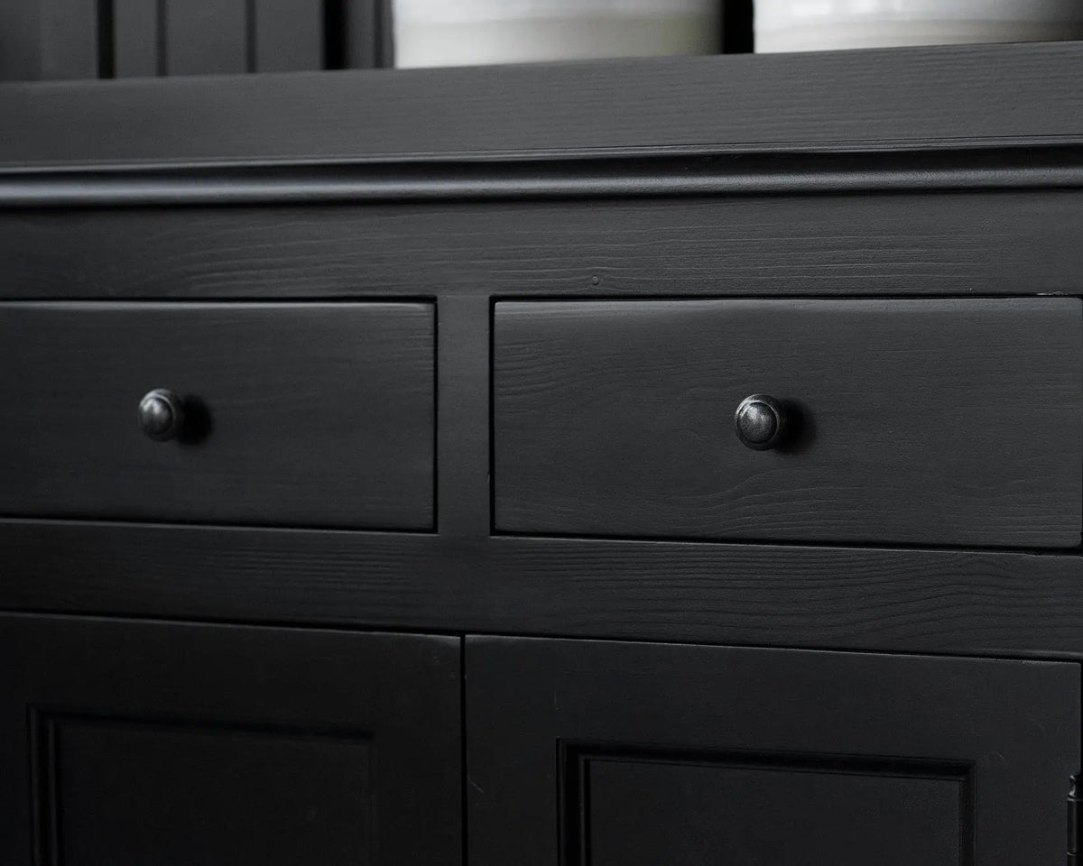 French Window Cabinet - Black | Rustic Charm Interiors - Drawer Pull Hardware