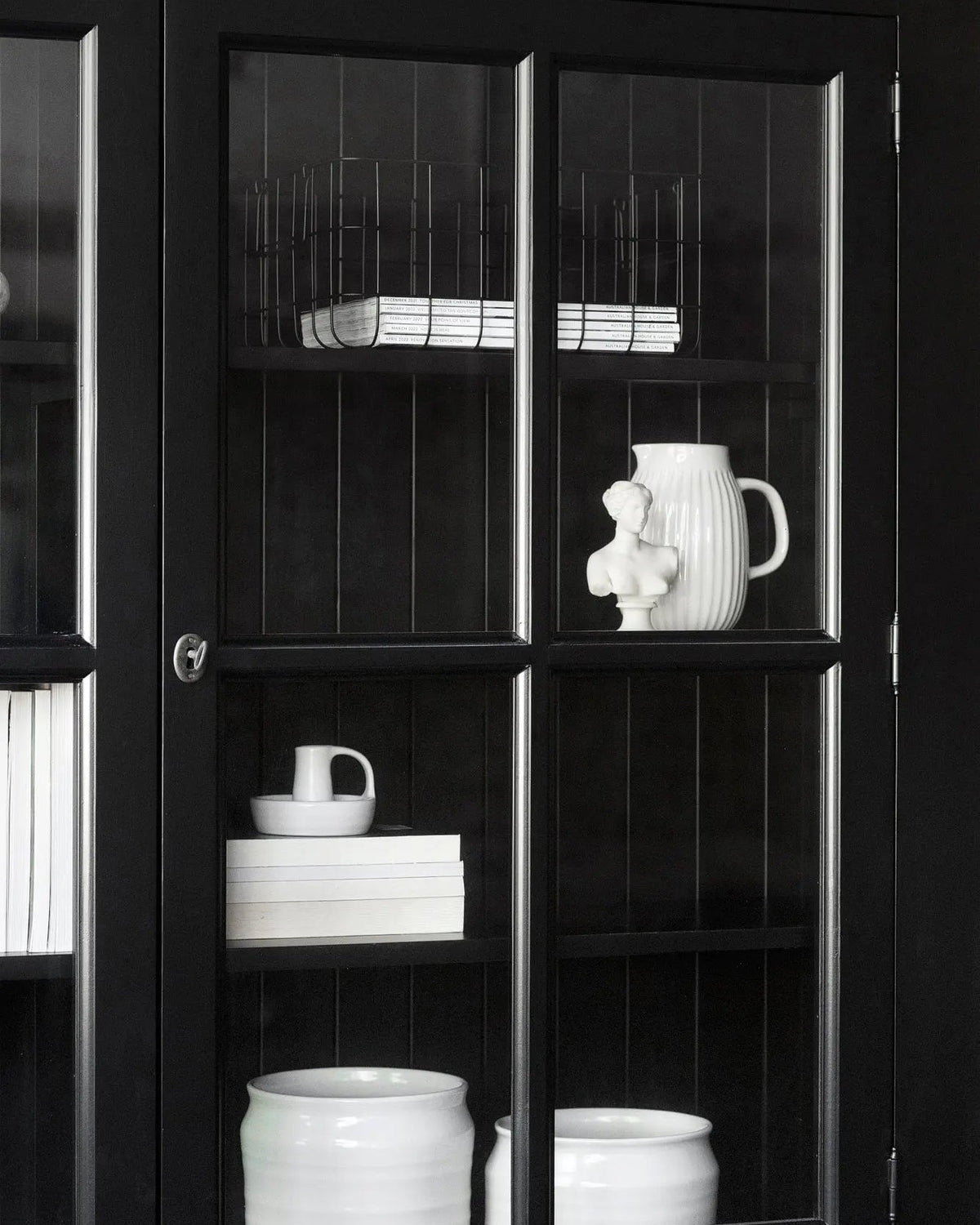 French Window Cabinet - Black | Rustic Charm Interiors - Close up