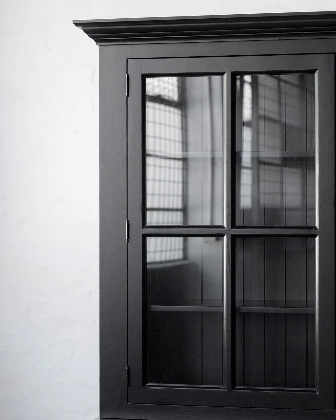 French Window Cabinet - Black | Rustic Charm Interiors - Crown Detail
