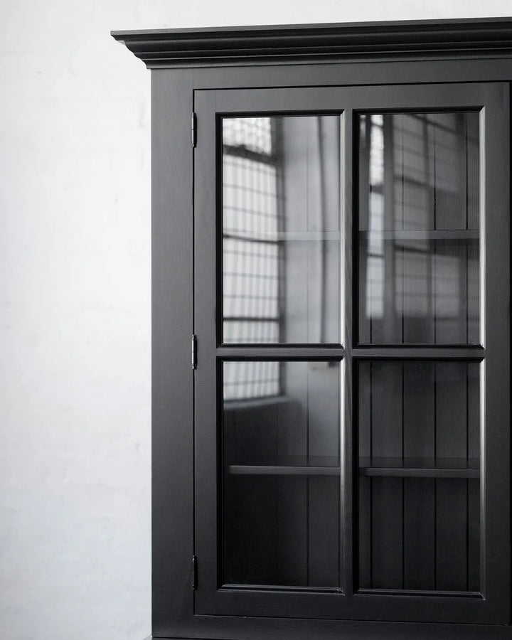 French Window Cabinet - Black | Rustic Charm Interiors - Crown Detail