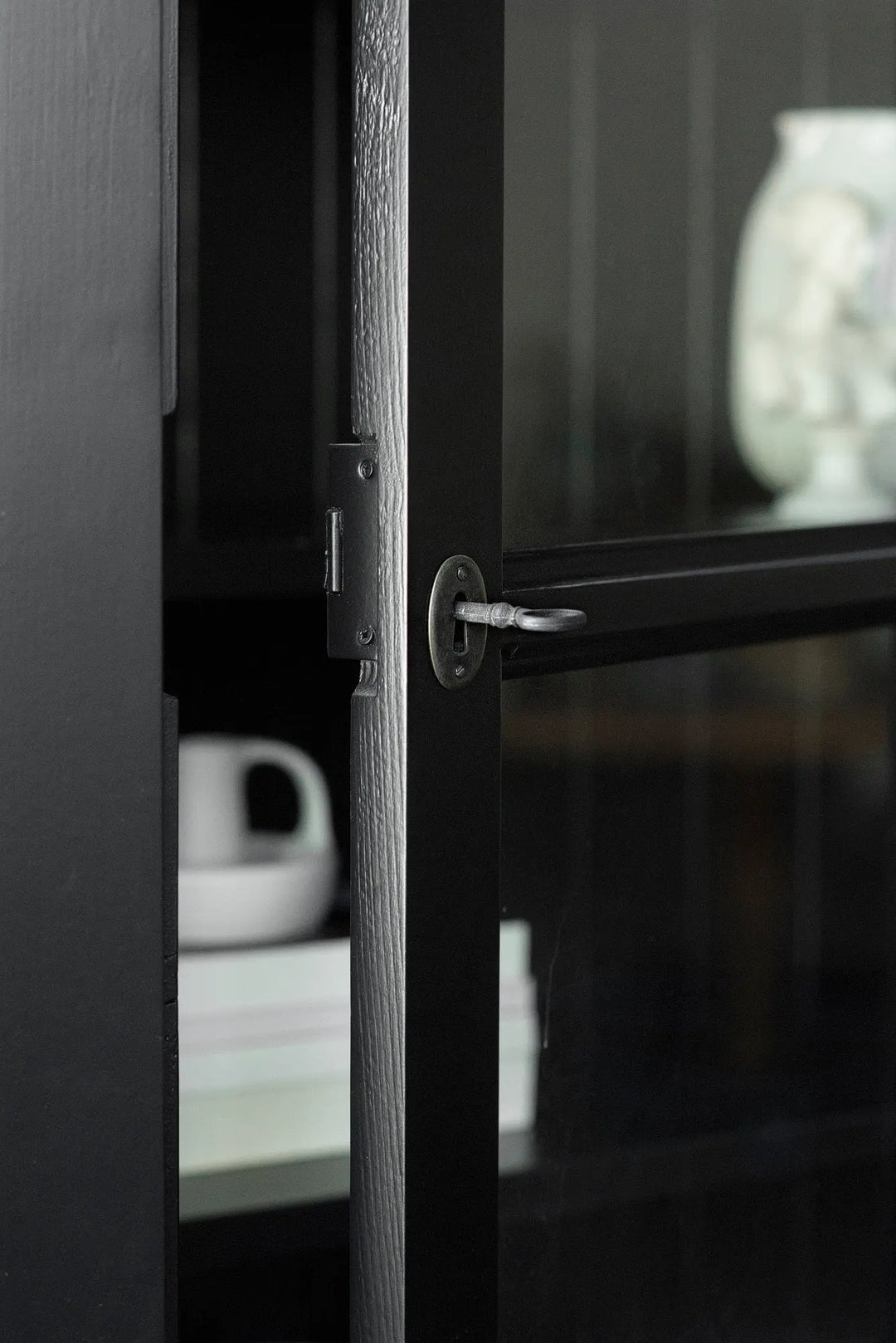 French Window Cabinet - Black | Rustic Charm Interiors - Key lock