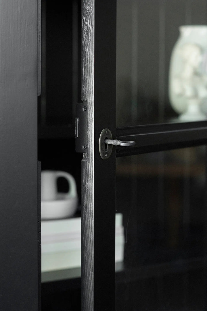 French Window Cabinet - Black | Rustic Charm Interiors - Key lock