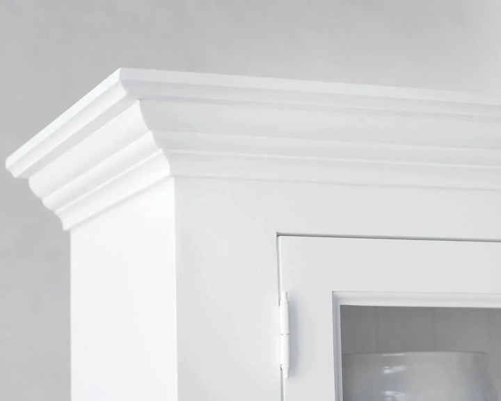 French Window Cabinet - Polar White -Crown Cornice Detail - Rustic Charm Interiors