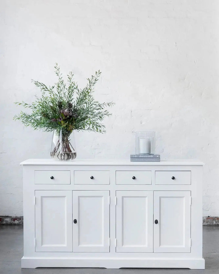 French Window Cabinet - Polar White -Buffet Base - Rustic Charm Interiors