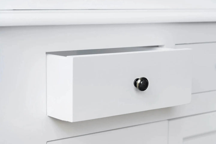 French Window Cabinet - Polar White -Drawer Pulls - Rustic Charm Interiors
