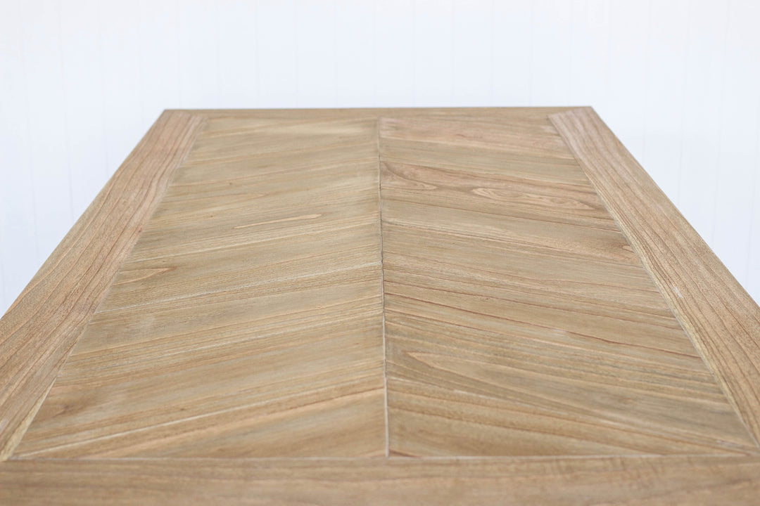 Herringbone close up detail of English Farmhouse Dining Table