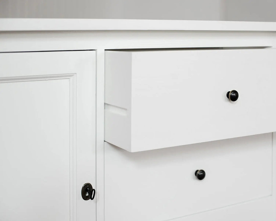 New England Buffet - Polar White | Rustic Charm Interiors - Drawer Pull Hardware
