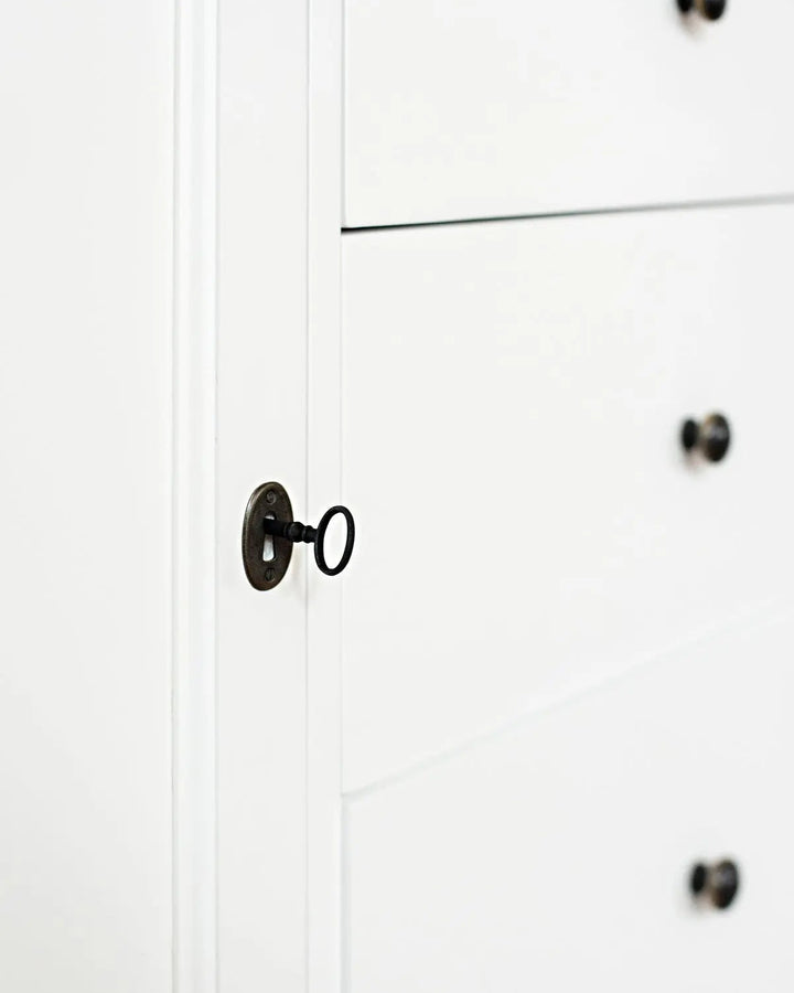 New England Buffet - Polar White | Rustic Charm Interiors - Key Hardware Detail