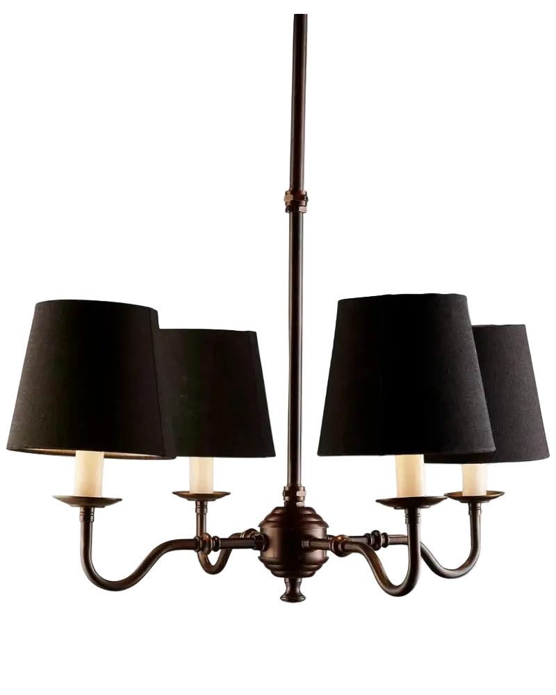 Prescott Chandelier- Bronze & Black Shades Rustic Charm Interiors