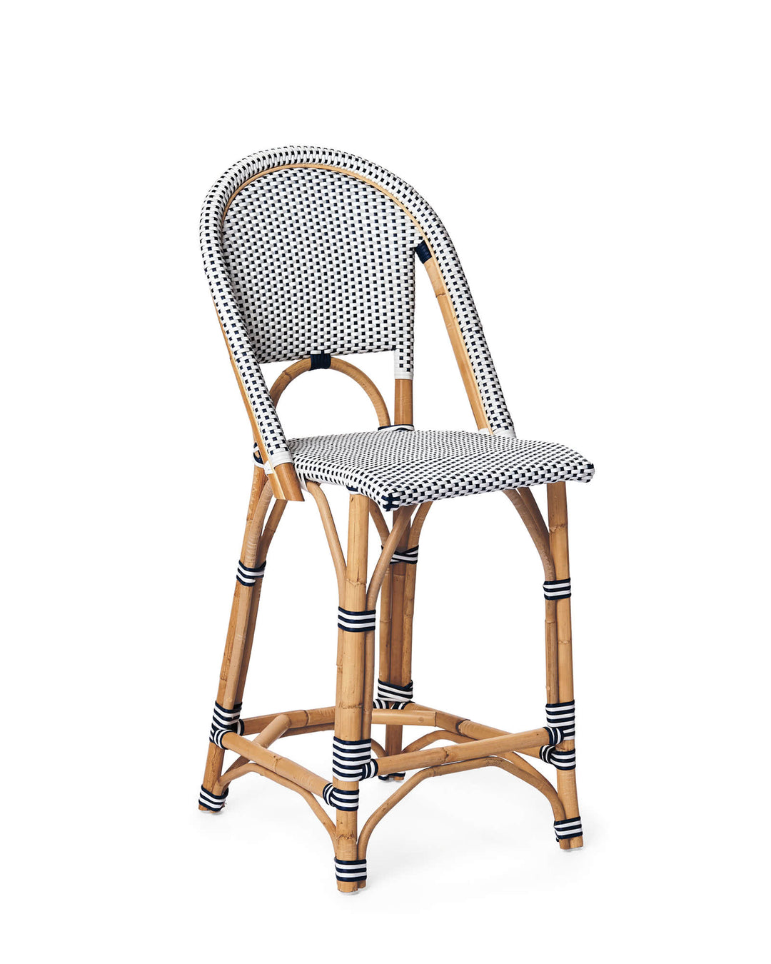 French Bistro Stool - Natural - Polka Dot in Navy - Set of 2