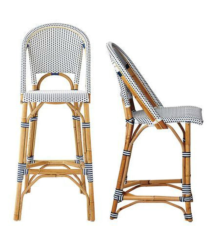 French Bistro Stool - Natural - Polka Dot in Navy - Set of 2